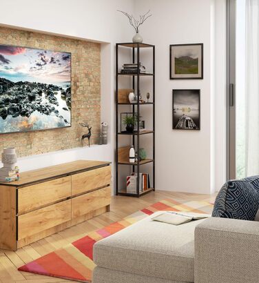 Стелаж AKORD з 6 полицями, 50 см, індустріальний стиль | Дерево/Метал | 192 x 50 x 32 см