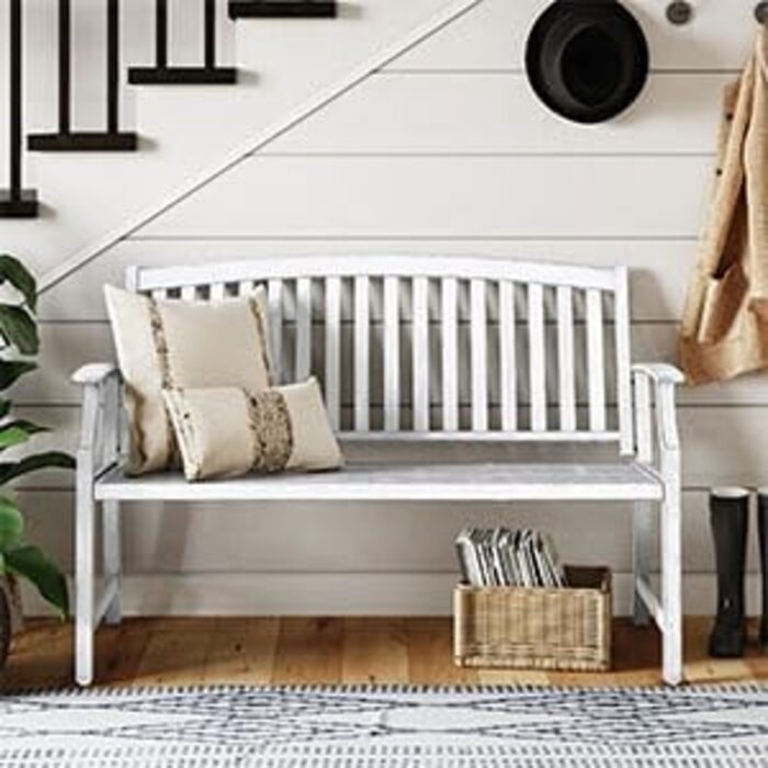 Металева лавка Grand Patio для саду, парку та балкону. Лавка з підлокітниками та спинкою, стиль ретро, міцна сталь та чавун (білий, сучасний)