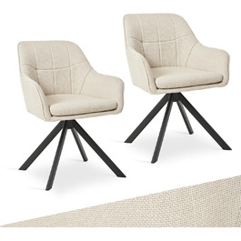 Набір з 2 обертових стільців для їдальні/кухні, бежевий, з підлокітниками, поліестер, металеві ніжки