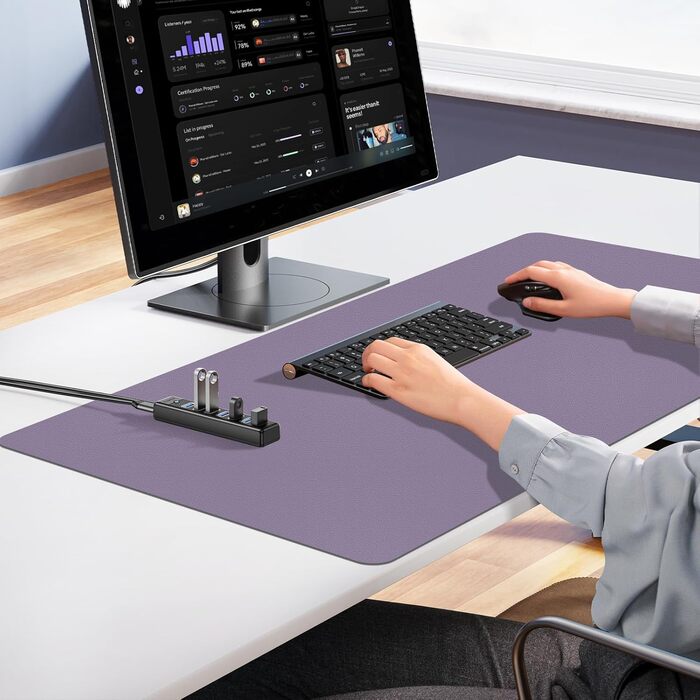 Килимок для столу та миші XXL Niviy (80x40 см), водонепроникна підкладка зі штучної шкіри PU, захисний килимок для офісу та дому, лавандовий
