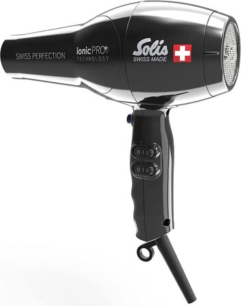 Фен Solis Swiss Perfection 360º ionicPRO 440 з іонізацією, поворотний шнур, насадка для укладки, чорний