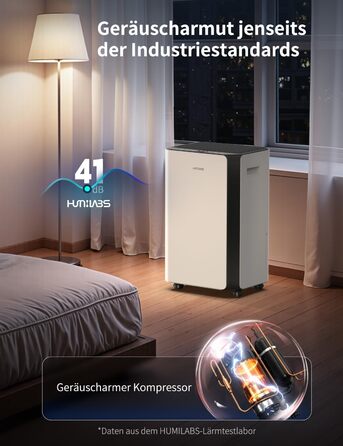 Електричний осушувач повітря HUMILABS 20L з Wi-Fi, для приміщень до 60 м², з гофрованим шлангом, резервуар 4,5л, 3 режими, таймер 24г, білий