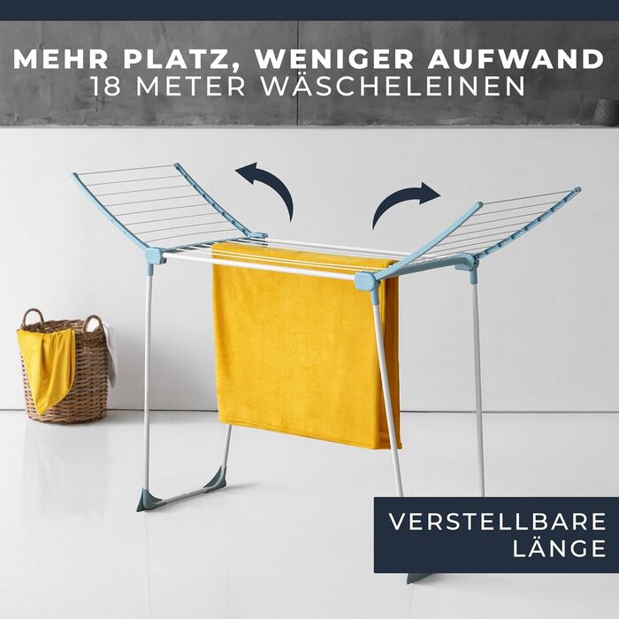 Розкладна сушарка для білизни XXL, 20 м сушильної поверхні, економна, стабільна, чорна з прищіпками для маленької білизни (Блакитний Невада)