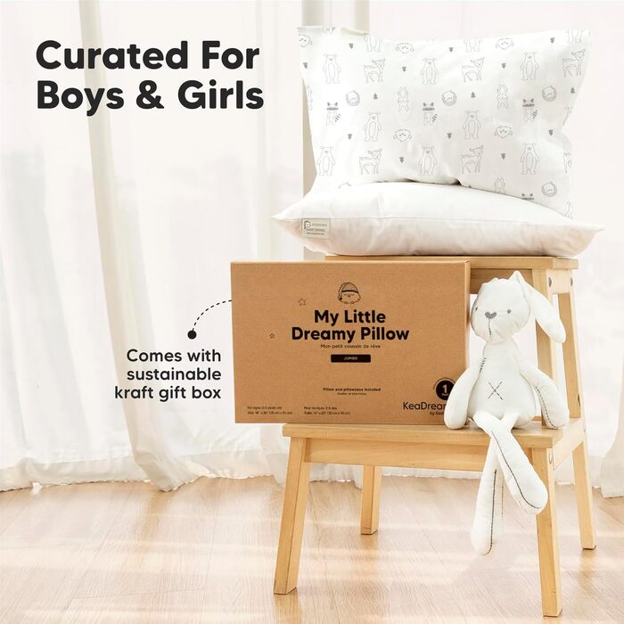 Дитяча подушка KeaBabies 51x35 см - м'яка, бавовняна, для сну, від 2 років, легко перуться