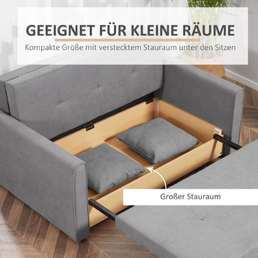 Диван-ліжко, 2-місний диван, до 200 кг, з прихованою системою зберігання, оббивка з полікотону, сірий