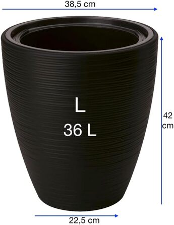 Горщик для квітів MELTOM Blumenkübel, чорний, з винімним вкладишем, діаметр 42 см, горизонтальні смуги