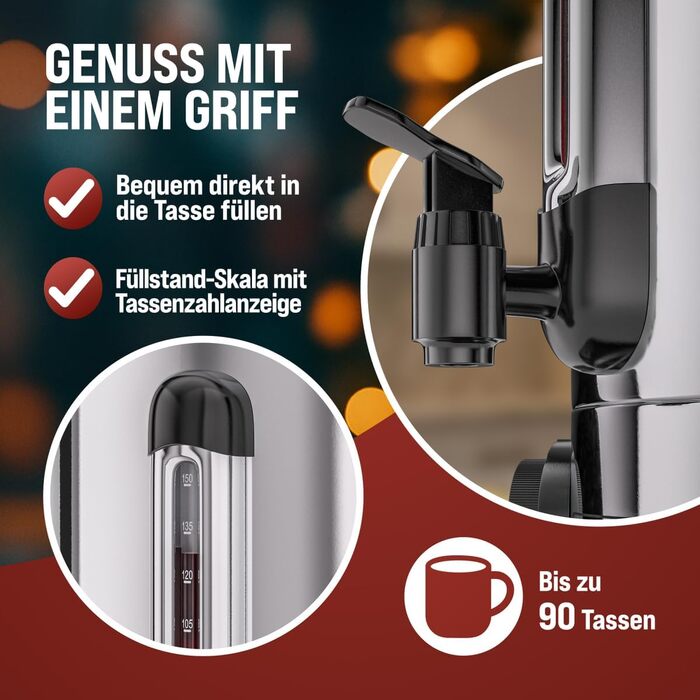 MONZANA Електричний нагрівач для глінтвейну 20 л з краном, термостатом 30-110°C, з нержавіючої сталі, на 90 чашок, для консервування, нагрівач пуншу, автомат для гарячих напоїв 20 л