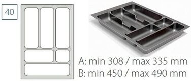 Вставка для столових приладів висувний ящик для столових приладів Comfort Universal / / Розмір 810-835 мм / сріблясто-сірий (для висувних ящиків 40-х років)