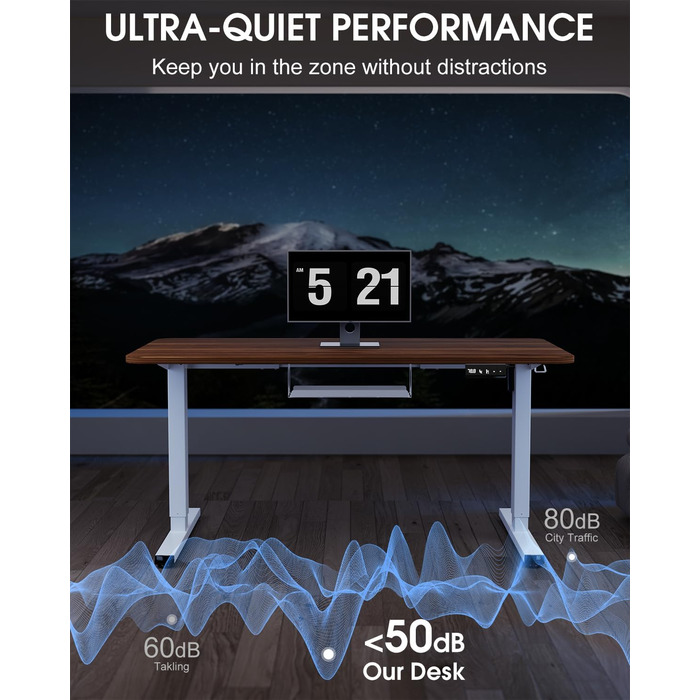 Електричний стіл з регулюванням висоти та кабельною ванною, з потужним мотором, контролером пам'яті та функцією захисту від зіткнень (білий)