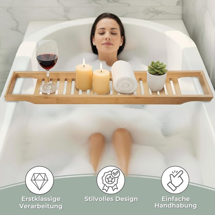 Поличка для ванни Torrex® 30540 з бамбука, різні розміри, 74 x 15 x 3,5 см