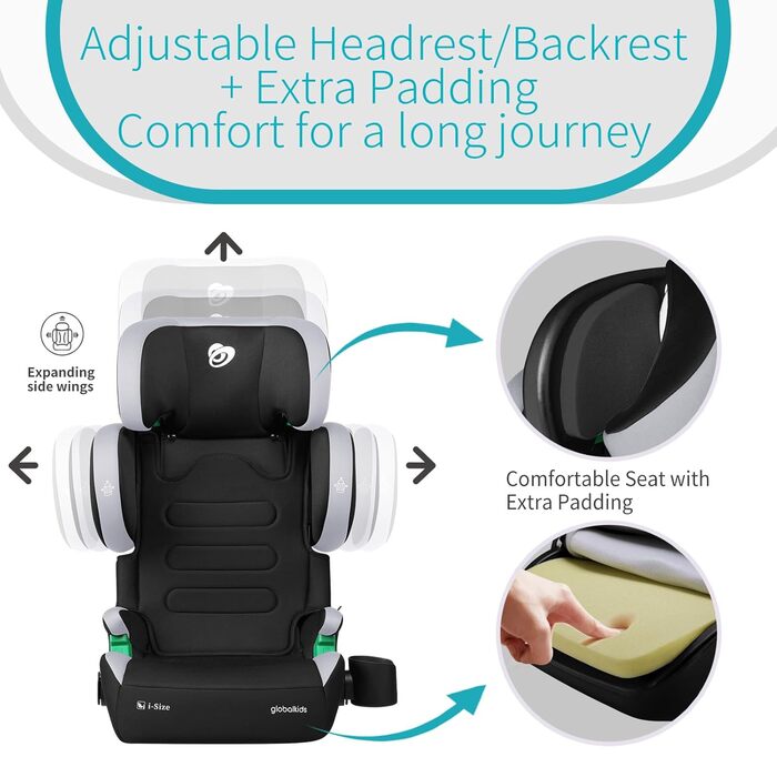 Автокрісло дитяче 15-36 кг з Isofix, i-Size, 3.5-12 років, регульована спинка та підлокітники, з підстаканником, зелене