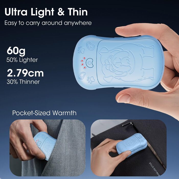 Електричні грілки для рук, 2 шт. 6000mAh, акумуляторні, багаторазові, для спорту, полювання, кемпінгу, теплий подарунок для жінок, чоловіків, дітей, блакитні