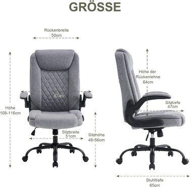Офісний крісло CASTLOVE Ергономічне, для дому та офісу, сірого кольору, з підлокітниками, регулюванням висоти та нахилу, з підголівником, 150 кг, тканина