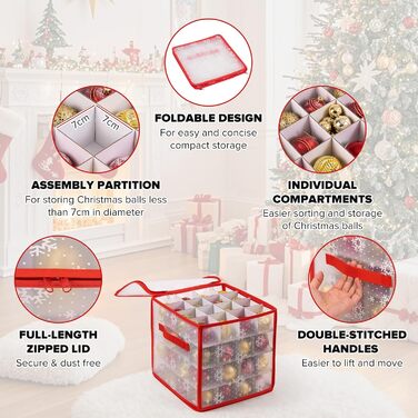Коробки для зберігання новорічних прикрас (2 шт.), прозорі, з перегородками, 30x30x30 см