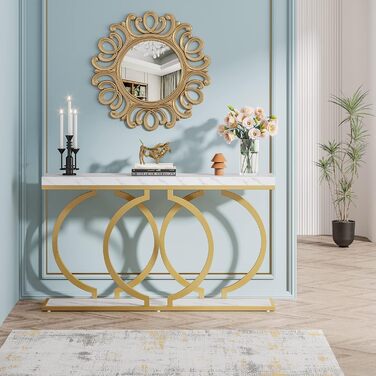 Консоль Tribesigns 140 см сірого кольору: сучасний столик для прихожої з металевими ніжками, дерев'яний столик для вітальні та фойє, чорний (золотий)