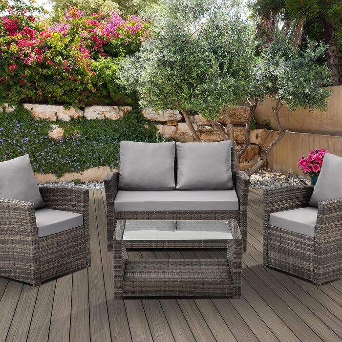 Набір садово-розсудних меблів SVITA Roma з ротангу (софа, крісло, стіл) - коричневий