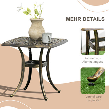 Outsunny Side Table Патіо Стіл з отвором для парасольки 54x54x52.5 см Алюмінієва рама в бронзі, ідеально підходить для саду та балкона