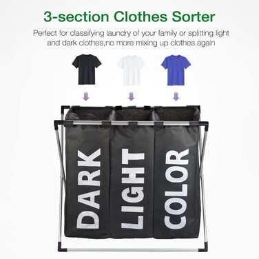 Сортувальник для білизни Oxford Trio з 3 відділеннями (102L) - Чорний