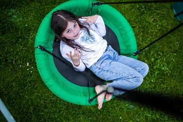 Гойдалка-гніздо для саду HyperMotion Storchennest з А-рамою, 2 місця, 150 кг, зелено-сіра (HYP1)