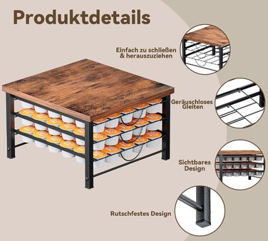 Тримач для капсул кави Dolce Gusto, металева висувна шафа для 90 капсул, з тихими направляючими та антиковзними ніжками