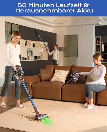 Бездротовий акумуляторний пилосос V15: 50 хвилин роботи, 40KPA, 450W, LED, для видалення шерсті тварин, темно-синій