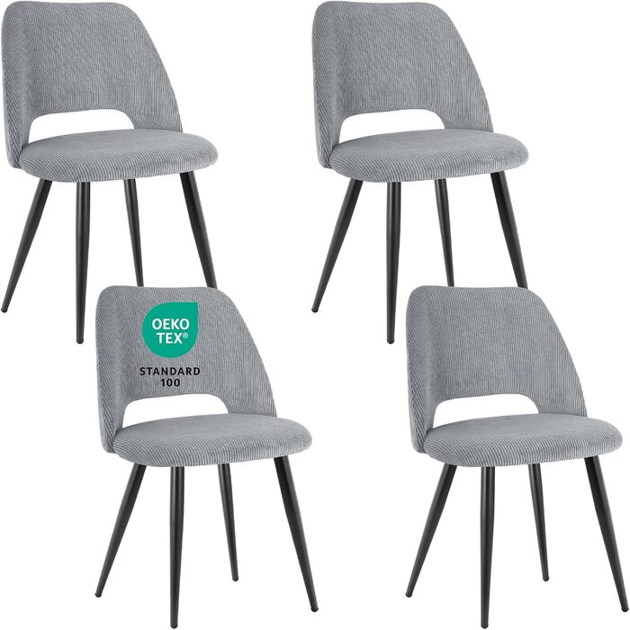 Набір обідніх стільців 4 шт. з витонченою спинкою, сірий, для кухні, вітальні, спальні. М'який стілець з велюру, набір 4 шт.