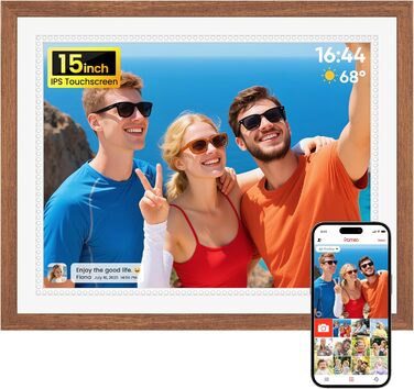 Frameo Цифровий фоторамка 10,1 дюйма, HD 1280*800 IPS сенсорний екран, 32GB пам'ять, автоповорот, Frameo App для обміну фото та відео, 15 дерев'яних текстур (білий)