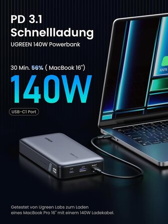 Вт 25000 мАг, 3 шт. USB-C, дисплей, сумісний з MacBook, iPhone, Galaxy, Dell, 145