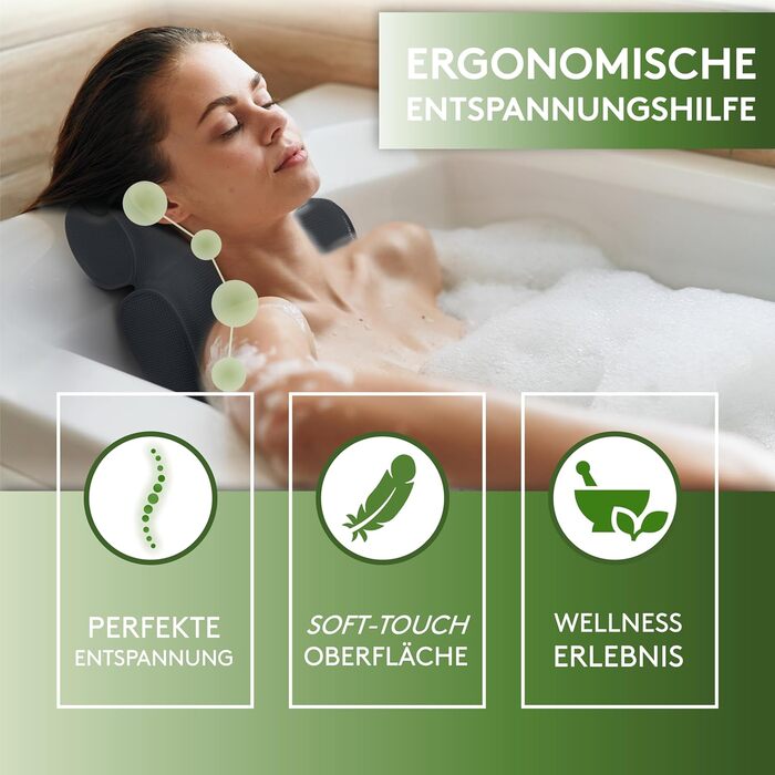 Підголовник для ванни SilverRack MEDIUM-WEICH [Темно-Сірий 4D] з присосками - ергономічна подушка для ванни