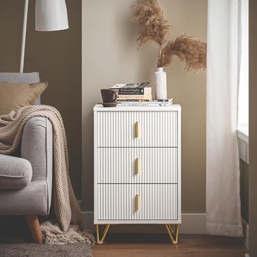 Приліжкові тумбочки SoBuy FBT115-W (білі), 2 шт., з 3 висувними ящиками, 40x40x47 см