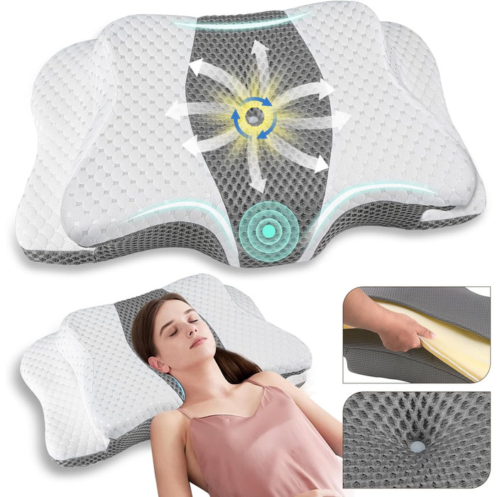 Ортопедична подушка для шиї з Memory Foam, регульована висота, ергономічна, для комфортного сну, без запаху, підходить для сну на боці