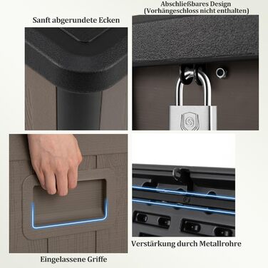 Ящик для зберігання садовий COSTWAY 378 л, водонепроникний, з кришкою на замок, для подушок та інструментів, чорно-коричневий