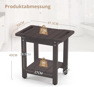 Лавка для душу LUE BONA HDPS з підставкою для гоління ніг, водонепроникний стілець для ванної кімнати, стійкий до погодних умов, антиковзний, з ручками, для внутрішнього та зовнішнього використання (Espresso)