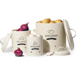 Набір контейнерів для картоплі Theo&Cleo, ретро дизайн, металевий контейнер для зберігання картоплі, кухове зберігання, бежевий колір
