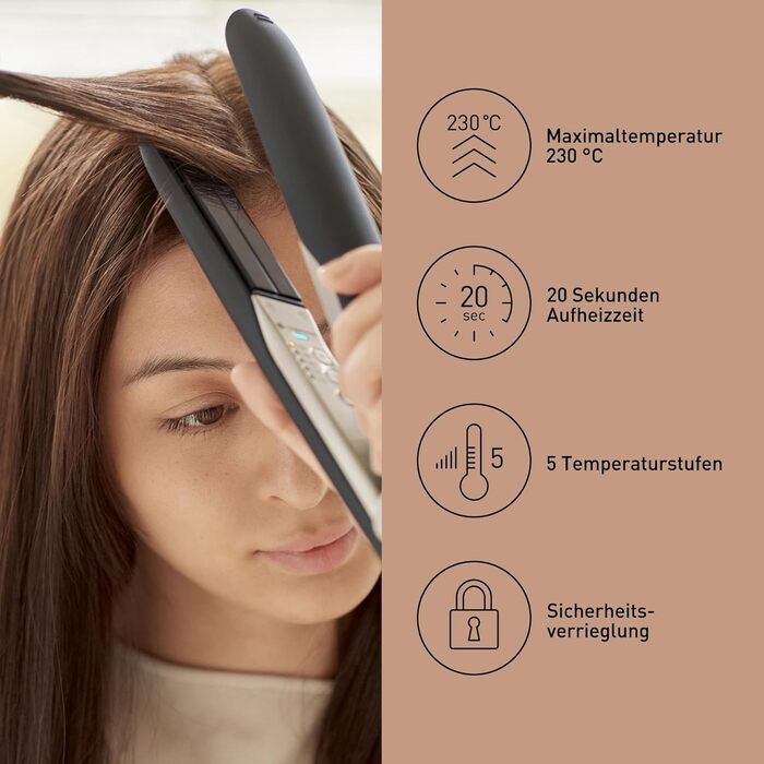 Плойка для волосся Panasonic EH-HS0E nanoe™ з 3D-керамічними пластинами та інтелектуальним регулюванням температури, чорно-шампань, Single