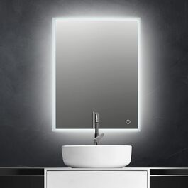 Дзеркало для ванної кімнати Puchika з підсвічуванням, LED-дзеркало 50x70 см, регульоване, тепле/холодне/нейтральне світло 3000-6400K, IP44, A+, сенсорне керування, 3 кольори світла