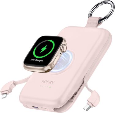 З кабелями, брелоком, сумісний з iPhone та Apple Watch (рожевий), 10000mAh PD 20W