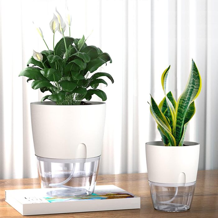 Набір горщиків для трав на кухню, самополивний набір 3 шт. для вирощування свіжих кухонних трав, 18.2x11x15.3 см, білий (5 шт.)