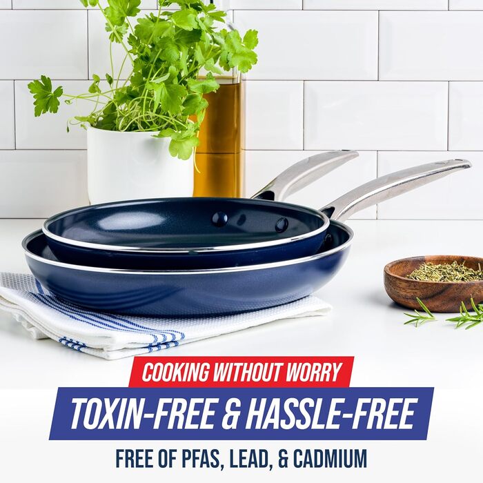Набір сковорідок Blue Diamond Cookware Diamantinfundiertes 2 шт. (24 см та 28 см), керамічне антипригарне покриття, без PFAS, для плити (в т.ч. індукційної), можна мити в посудомийній машині, термостійке