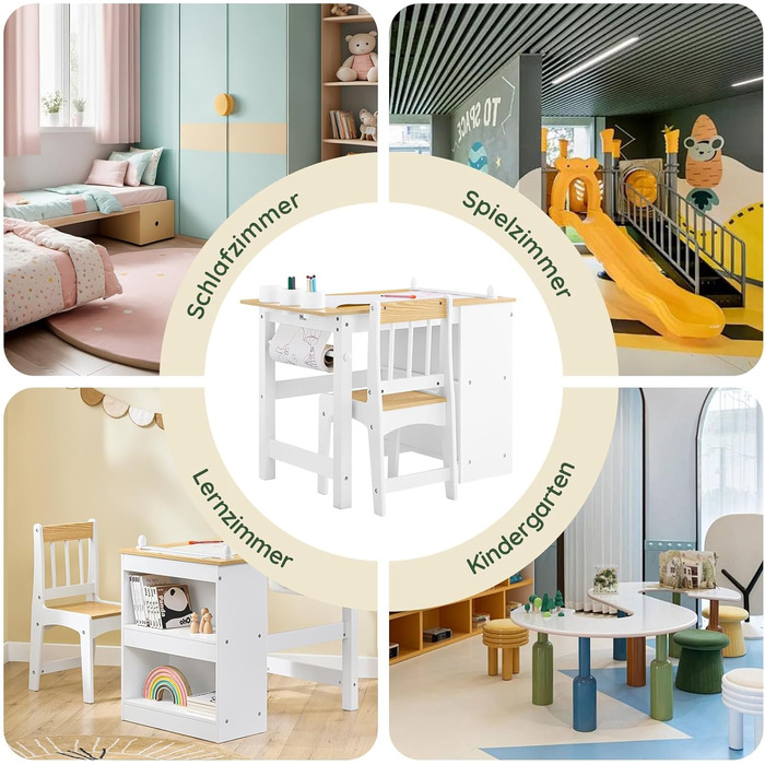 Дитячий стіл SoBuy з табуретом, комплект меблів для дитячої кімнати, ігровий та мальований стіл для дітей, світлий 80x66x50 см KMB60-B (білий-натуральний)
