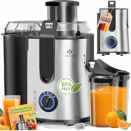 Електрична соковитискачка KESSER® Zentrifuge з нержавіючої сталі, 1100W, велика трубка для завантаження, 3 швидкості, сірий/сріблястий колір