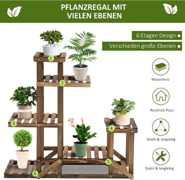 Підставка для квітів Outsunny 6 ярусів Квіткові сходи з обвугленого дерева 98x28x96.5 см