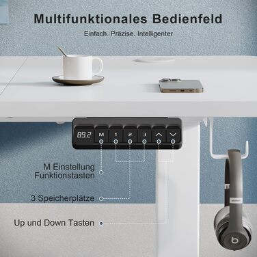 Регульований стіл 110x60 см, електричний, ергономічний, для дому та офісу, білий