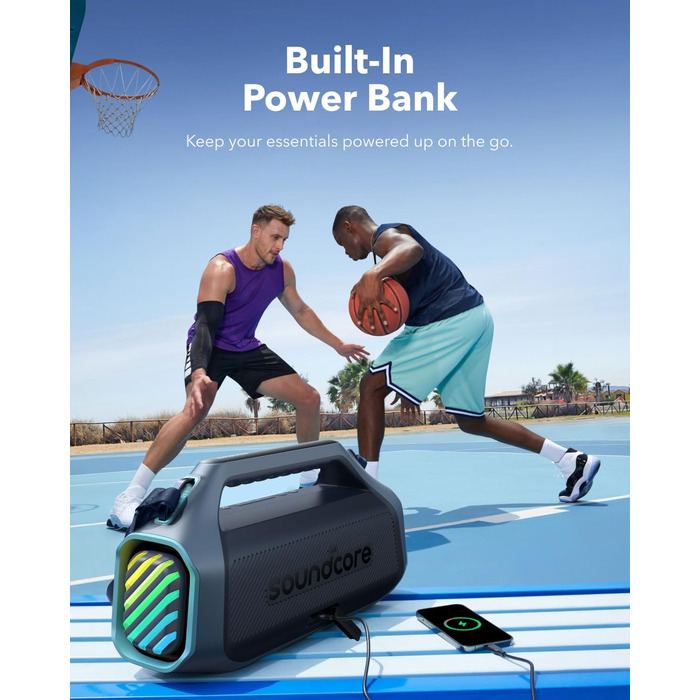 Soundcore Boom 2 Plus - портативна Bluetooth колонка, 140W, IPX7, RGB, Power Bank, BT 5.3 (синій)