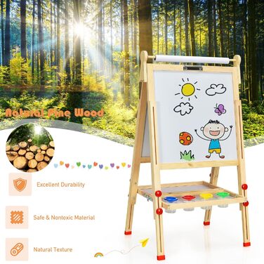 Дитяча дошка LIFEZEAL: регульована висота, двостороння (Whiteboard & крейда), з аксесуарами, для дітей від 3 років