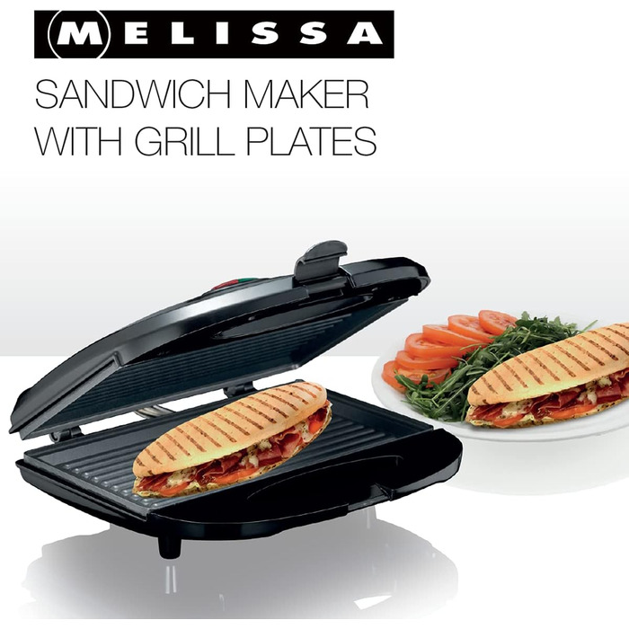 Бутербродниця MELISSA 16240109, тостер на грилі, бутербродниця, тостер Panini 750 Вт Бутербродниця з антипригарними пластинами для випічки, чорний чорний