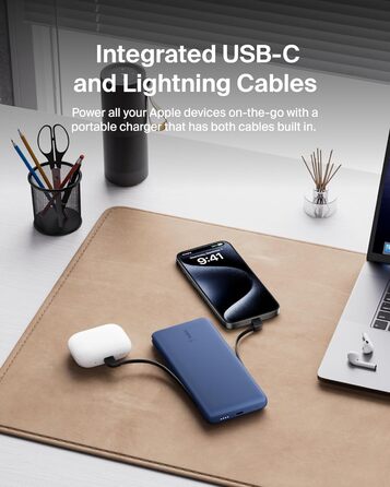 Повербанк Belkin BOOSTCHARGE Plus 10K (10 000 мАг, кабель Lightning & USB-C, додатковий порт USB-C)