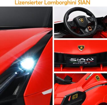 Дитячий електромобіль GOPLUS Lamborghini з пультом, Bluetooth, USB, музика, для дітей 3-8 років, білий/червоний