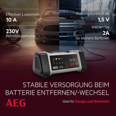 Зарядний пристрій акумуляторів AEG LT 20, 20A для 12/24V авто, 9-ступінчатий, Power Supply, інтелектуальна зарядка, автоматична компенсація температури, чорний/сірий