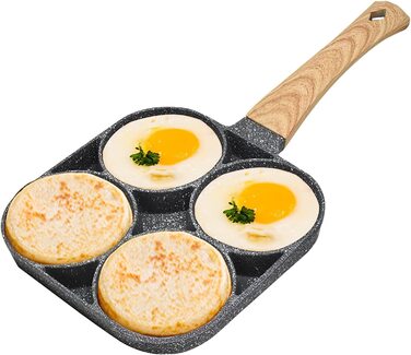 Сковорода для смажених яєць, сковорода для млинців, алюмінієва сковорода для яєць з 2 отворами, для індукції і подачі газу (Сірий, 4 отвори)